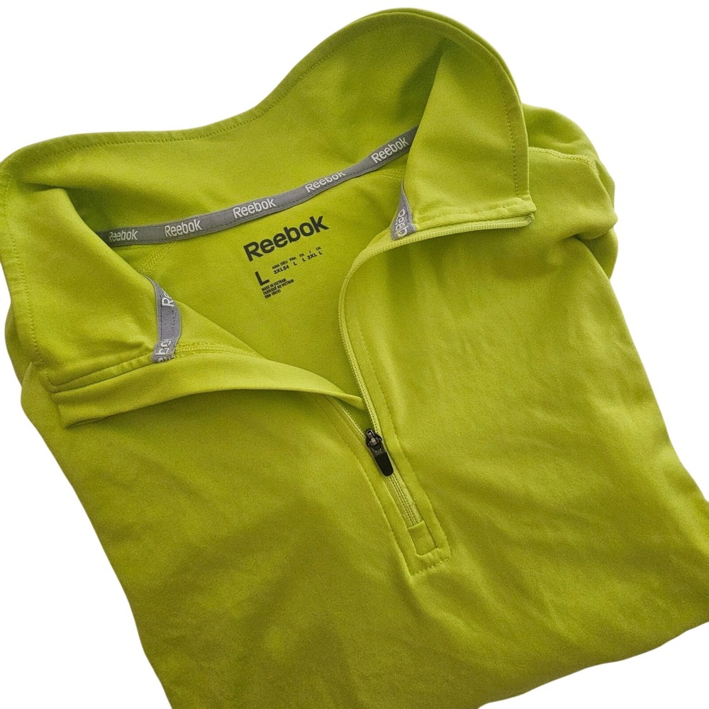 Reebok Mens PlayDry Quarter Zip Pullover Neon Lime Green Athletic Top Large